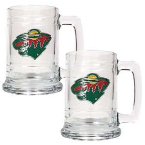  Minnesota Wild 2pc 15oz Beer Glass Tankard Set Kitchen 