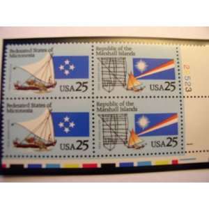   , 1990, Micronesia, S# 2506, Plate Block of 4 25 Cent Stamps, MNH