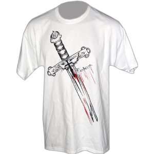  Battle Tested Battle Sword White T Shirt (Size=S): Sports 