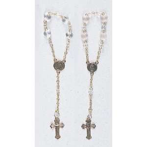 One Decade Finger Rosary with Clear Beads, Crucifix and Emblem   MADE 