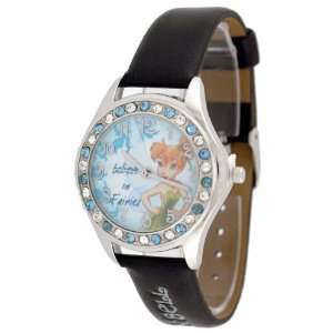   23929B Girls Fairies Color Crystal Accented Round Black Strap Watch