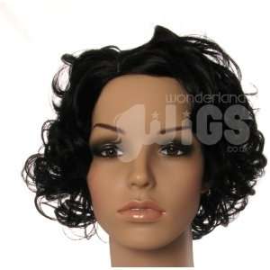  Short black curly kiss curl 1920s pinup style wig: Beauty