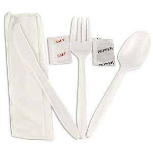  White Plastic Cutlery Pack with Knife, Fork, Spoon, Napkin 
