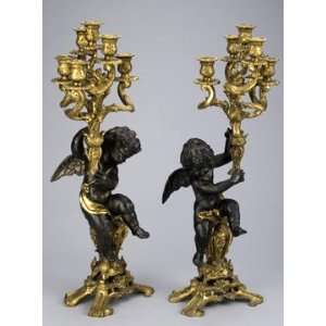   Candleholders Gold with Black Cherub Angels