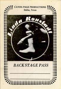   backstage pass for the LINDA RONSTADT 1979 LIVIN IN THE USA Tour