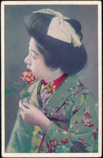 japan, Beautiful GEISHA Lady with Rose, Kimono (1910s)  