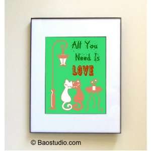  All You Need Is Love (green) Quote by John Lennon   Framed 