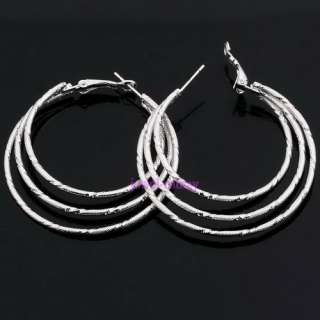 fashion new 3pcs silver plated 43mm carved twist hoop/loop earring