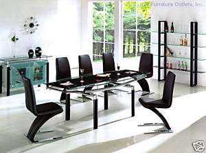 108DT Dining Table Modern Expandable Black Glass  