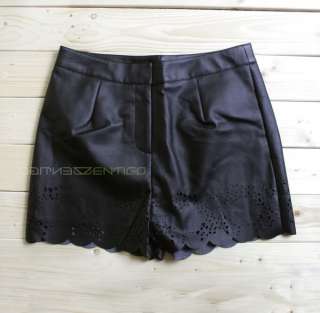 Black Leather Like Boho High Waisted Scallop Shorts M & Anthropologie 