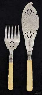 English SP Fish Set Engraved A T & Co Fork & Knife  