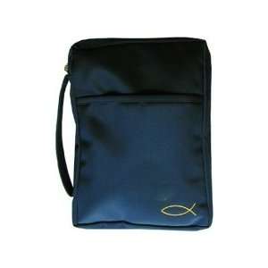    Bible Cover   Microfiber w/Fish   Large   Navy 