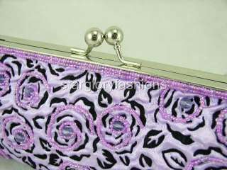 elegant purple beaded roses evening purse clutch eb 06220