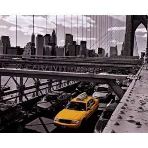  Yellow Cab on Brooklyn Bridge   Poster by Henri Silberman 