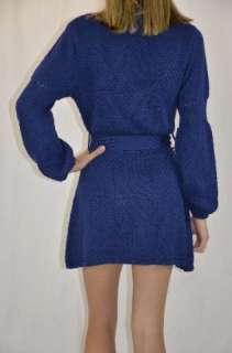 NWT Pura Vida Blue Cotton Knit Belted Sweater Dress L  