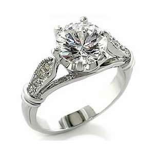    ES1484 Silver Tone Cubic Zirconia Engagement Ring, 4ct.: Jewelry