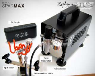 Zephyros Compressor + Shine No. 3 airbrush + 4p holder + advanced air 