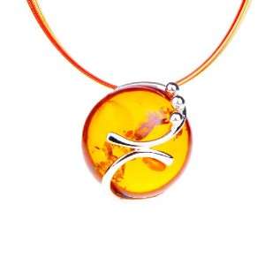  ANYA Round Amber Pendant in Wire Necklace: Jewelry