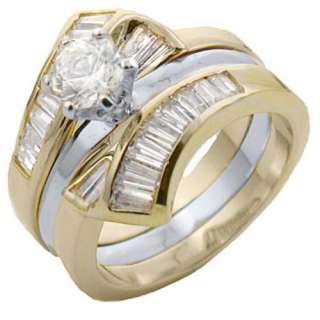New 14KT Gold Overlay CZ Wedding Ring Set   Sizes 5 12  