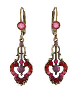 Michal Negrin Dangle Earrings made with Red & Fuchsia Crystals  