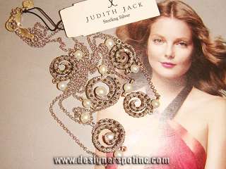 New Judith Jack sterling silver, Marcasite, Long Pearl Swirl Necklace