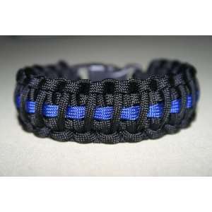 550 Paracord King Cobra Survival Bracelet Black with Blue Line Size 8