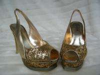 BEBE SHOES sandals heel platform ZAHARA GGI gold glitter  
