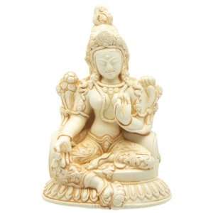  Intricately Detailed Hand Cast Serene Green Tara Statue 