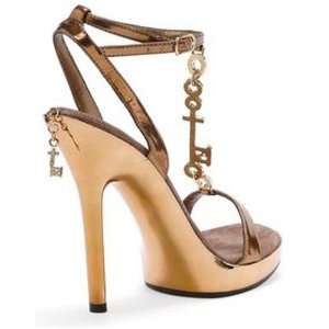  Womens Bronze Gemstone Key High Heel Shoes   Size 6
