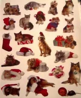 One Sheet Christmas Kitty CATS and Puppy DOGS Assorted Stickers  