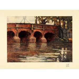 1911 Print Bridge E. Leslie Badham River Architecture   Original Color 