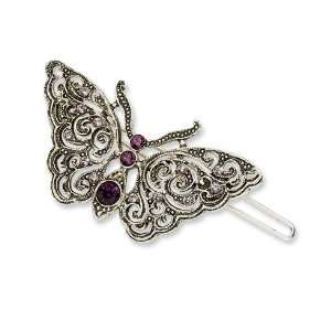   Amethyst and Light Amethyst Butterfly Barrette/Mixed Metal Beauty