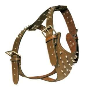  13/4 Spiked Brown Leather Harness   X Large (Fits neck 
