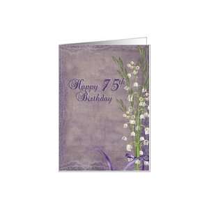  75th birthday lily of the valley purple bouquet lacy Card 