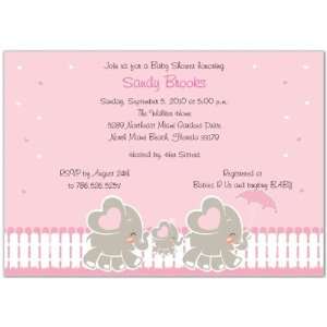  Elephant Family   Girl Baby Shower Invitations   Set of 20 