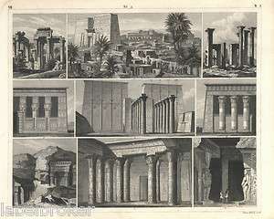   TOMB EGYPTIAN CITY ANTIQUE PRINT VINTAGE 1850s ENGRAVING ARCHITECTURAL