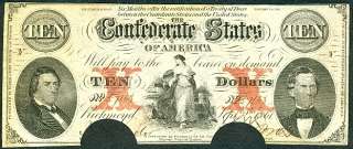 CONFEDERATE NOTE, 1861, T26, $10, Hope at center, Hunter left and 