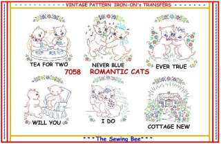 7058 Romantic Cats embroidery iron on transfers  