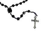 Rosary Necklace W/ Black Rose Beads Crucifix  