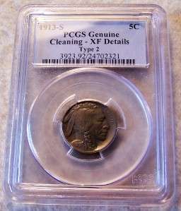 Genuine Old US 1913 S Type 2 Nickel 5 Cent Coin PCGS XF Details NR 