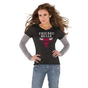 Chicago Bulls Black Womens Primary Logo Tri Blend Long Sleeve Layered 