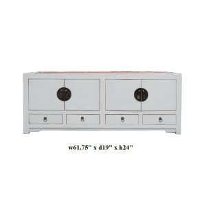  Rattan Top White Lacquer Low TV Stand Cabinet Ass762 