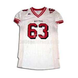  White No. 63 Game Used Ball State Russell Football Jersey 