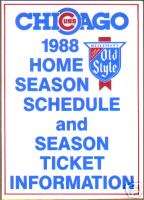 1988 Chicago Cubs Team Pocket Schedule Old Style  