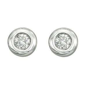  14K White Gold 1/4 ct. Bezel Set Diamond Earring Studs 