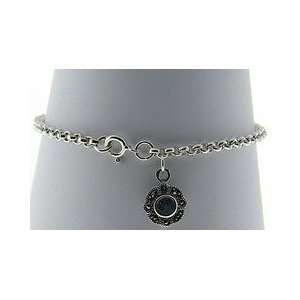   Silver Marcasite Genuine Garnet Flower Charm Bracelet: Jewelry