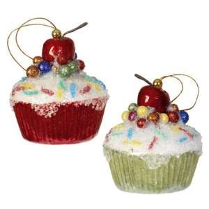  Christmas Tree Cupcake Ornament, with Cherry & Sparkles 