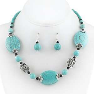   and Imitation Turquoise Stone Necklace and Earrings Set Jewelry
