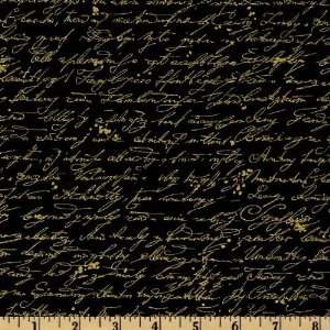   Library Script Black Fabric By The Yard Arts, Crafts & Sewing