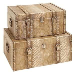   Set of Two Wood Leatherette Decorative Storage Boxes